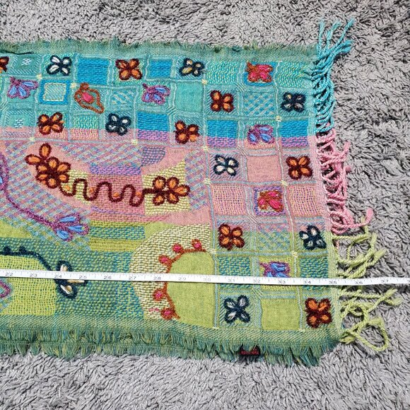 Vintage Asian Eye Wool Art to Wear Colorful Boho  Goblincore Scarf - Picture 3 of 7